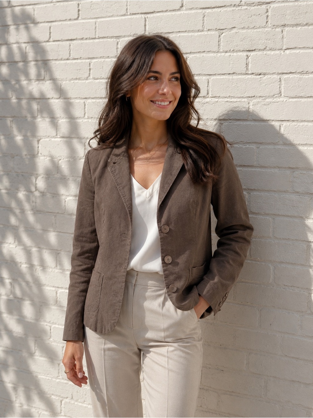 Reitman’s Muted Brown Linen Blend Button Down Blazer Jacket Cottagecore Academia